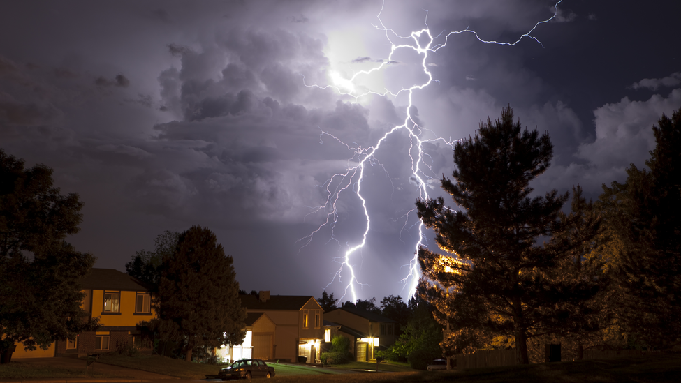 Lightning strike close to house