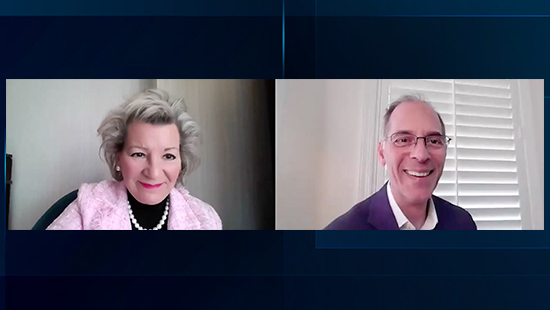 Joan Woodward and Mark Zandi on a Zoom call