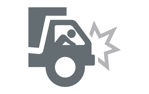 gray icon of the front end of a truck colliding with something