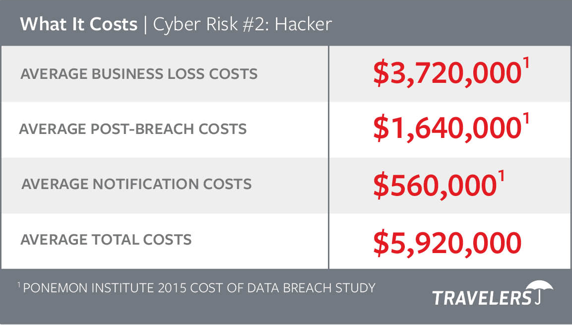 What It Costs  |  Cyber Risk #2: Hacker, see details below.