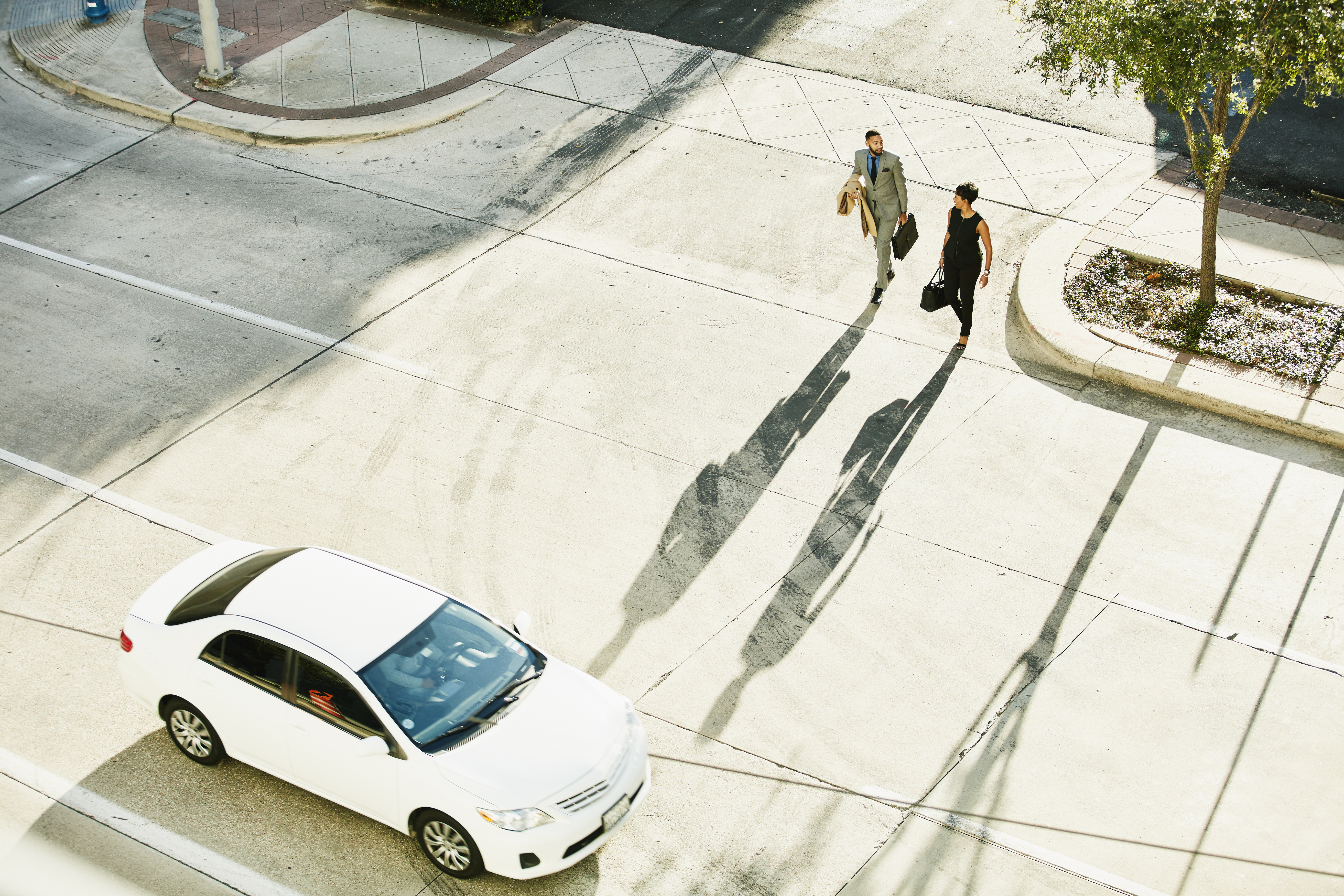 White car in street