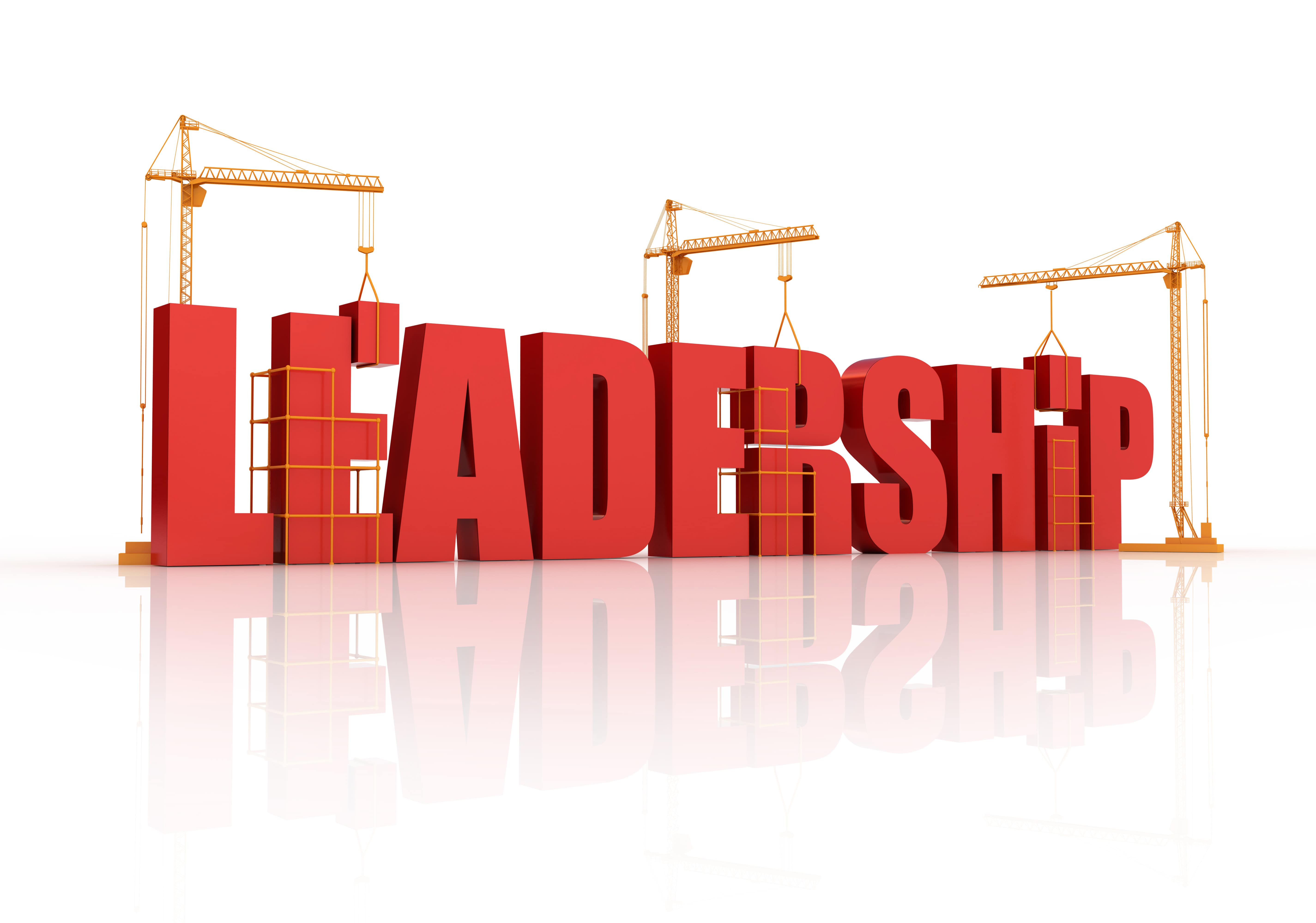 Mobile cranes building the word Leadership