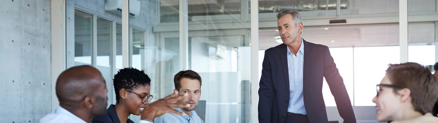 Male CEO presenting plan in meeting room