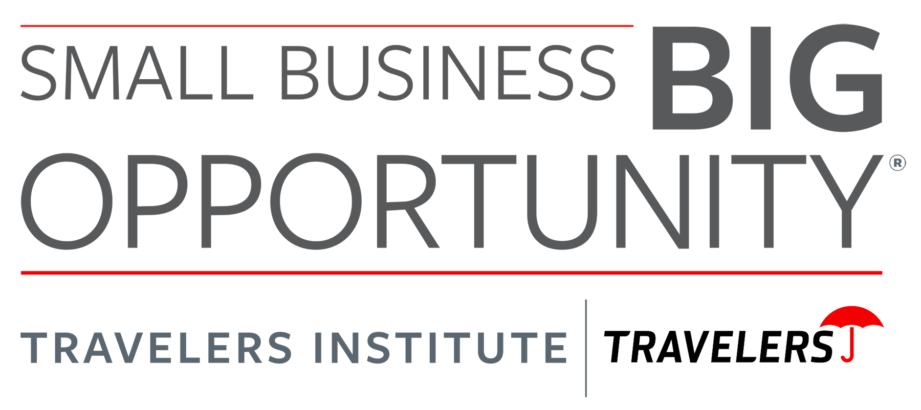 Logo with text Small Business Big Opportunity, Travelers Institute, Travelers