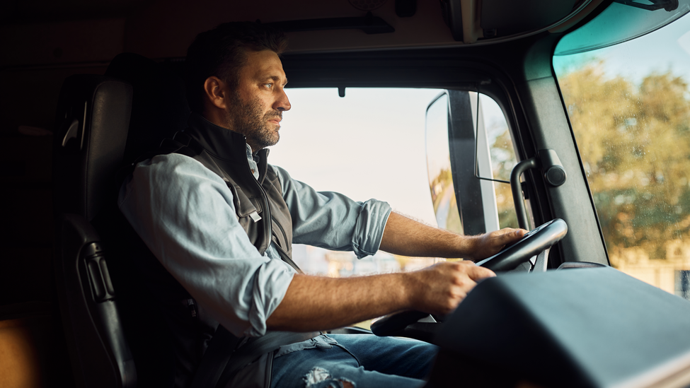 Truck driver concentrating on the road ahead