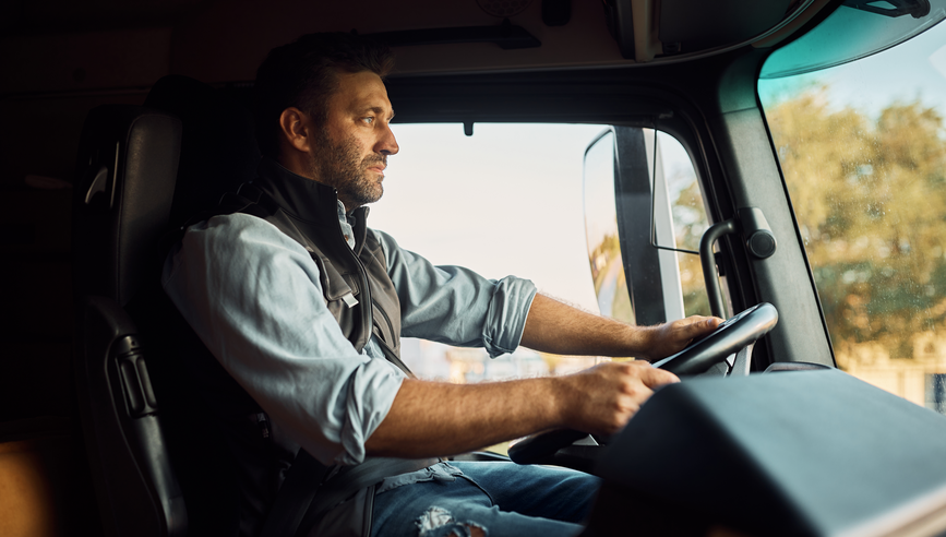 Truck driver concentrating on the road ahead