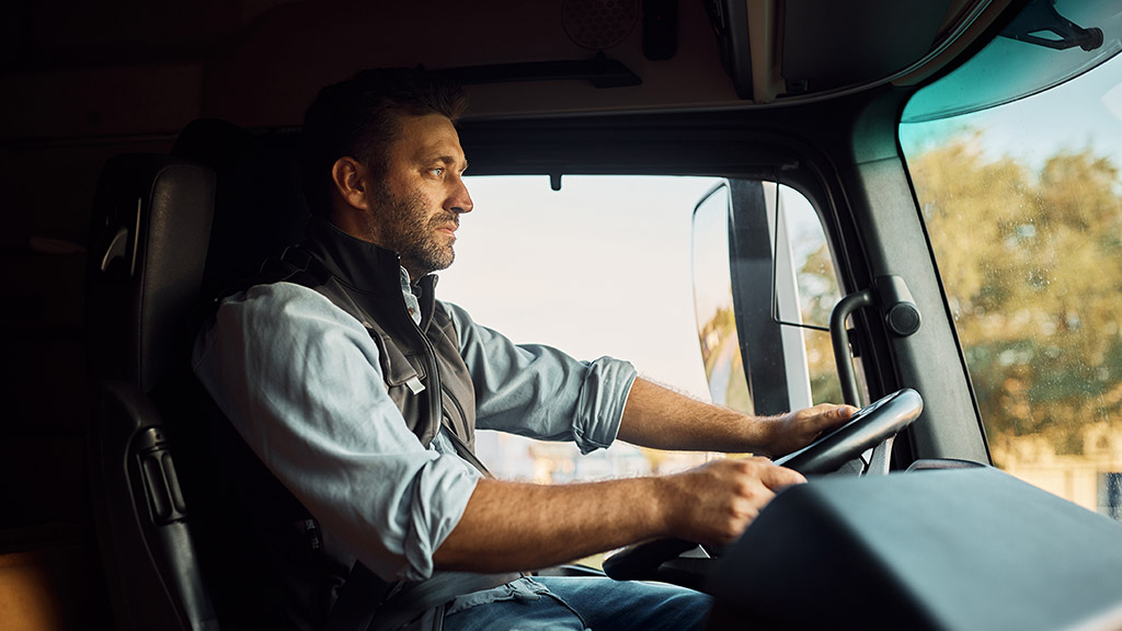 Truck driver concentrating on the road ahead