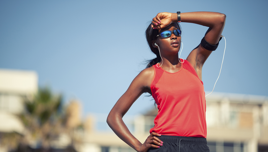 Woman starting to experience heat exhaustion.