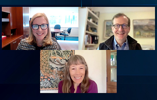 Screenshot of Zoom call with Janice Brunner, John Gable, and Joan Blades