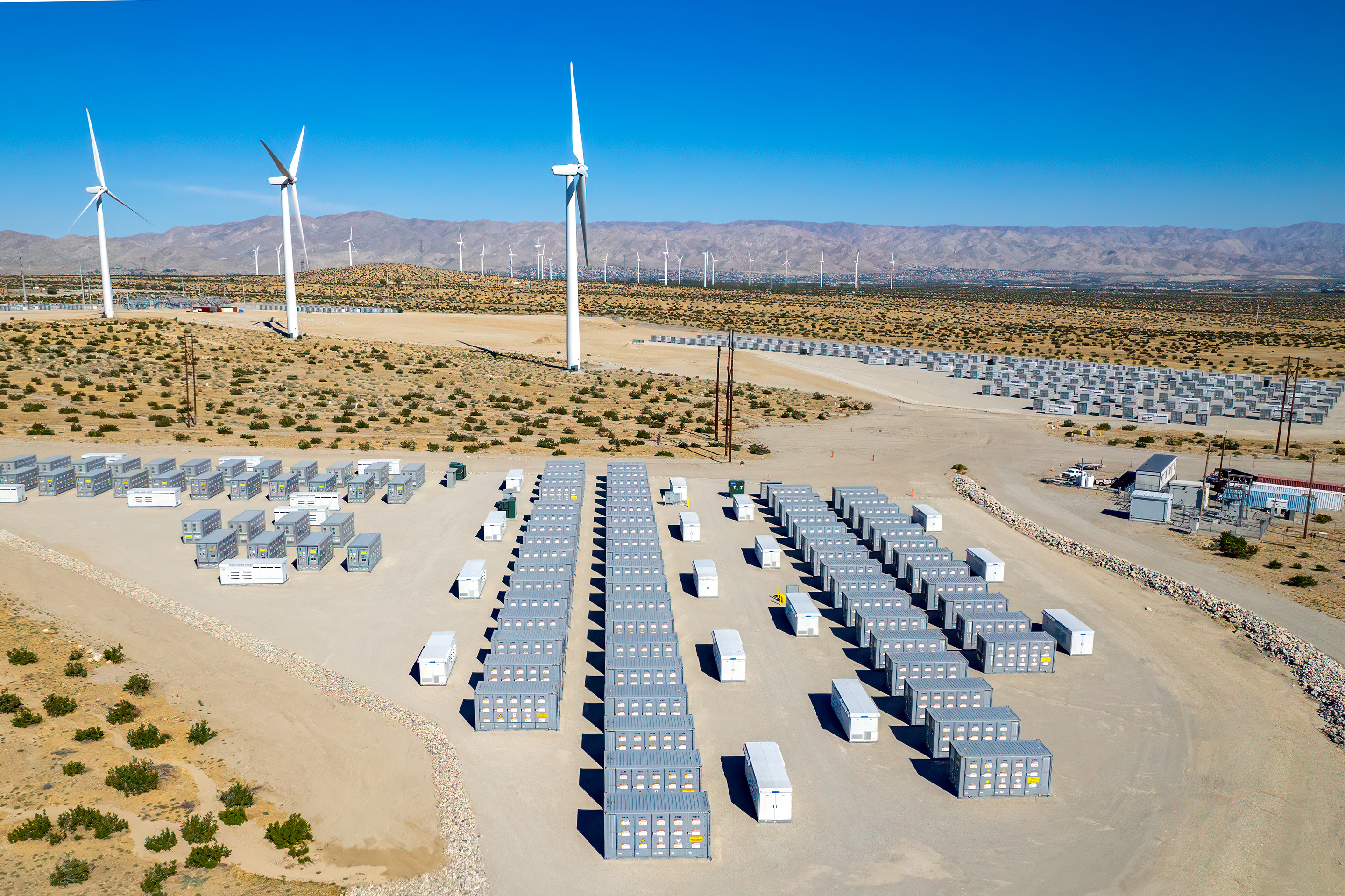 Battery energy storage systems in wind turbines farm.