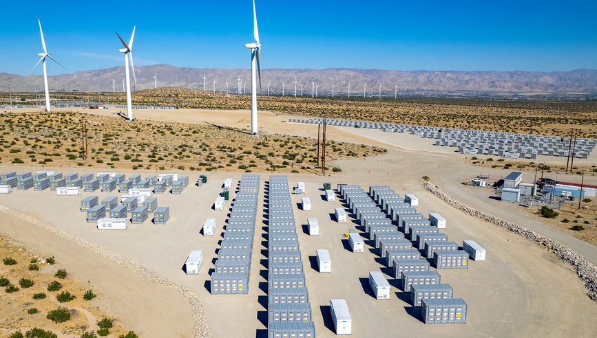 Battery energy storage systems in wind turbines farm.