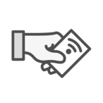 Hand holding electronic keycard icon.