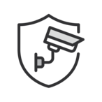 Security camera within a shield icon.