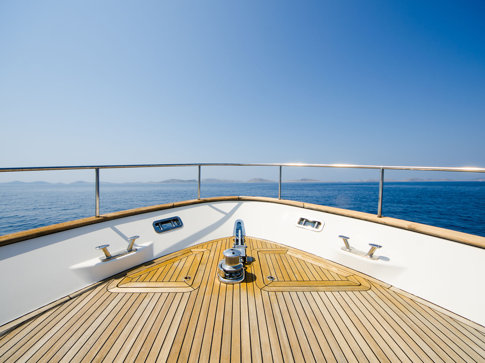 A bow of a boat on the open water.