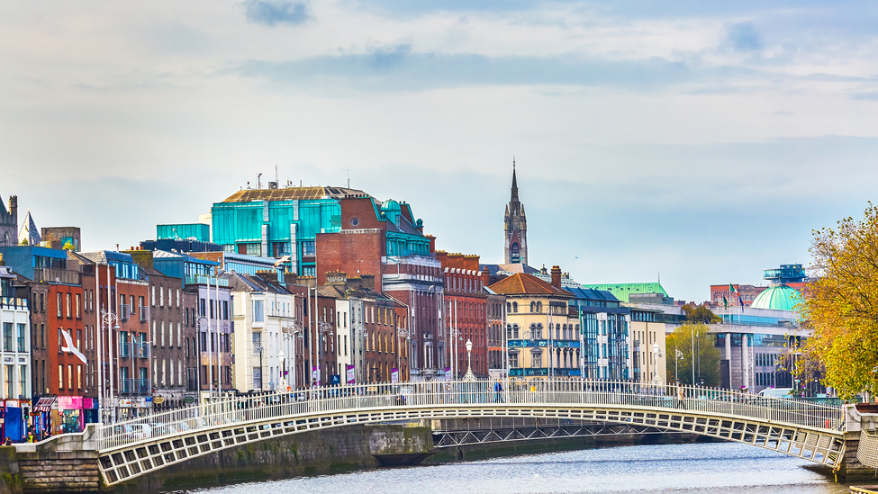 Dublin old town and Ha penny Bridge, Ireland.