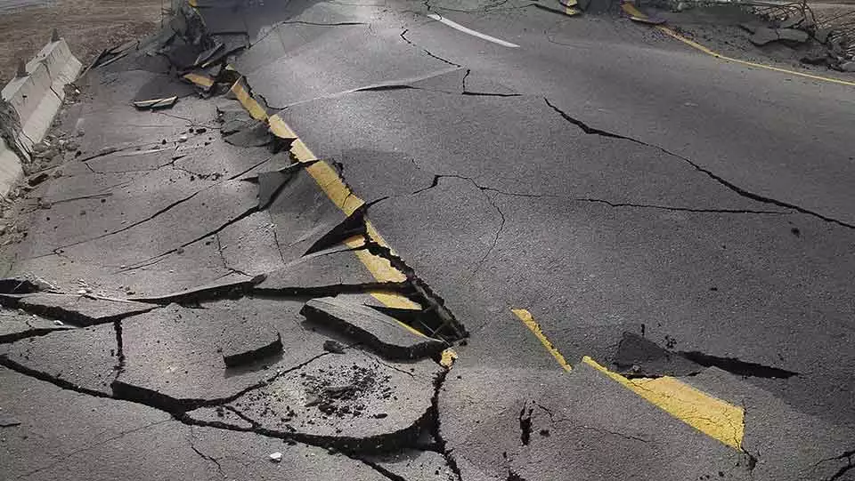 Broken road due to an earthquake.