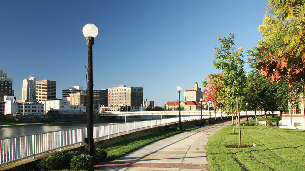 City landscape and park.