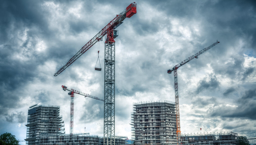 Severe weather rolling in to a construction site.