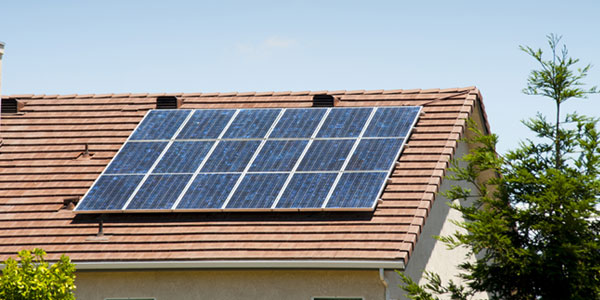 Solar panels on roof of residential home