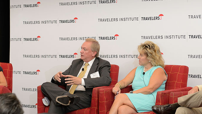 Overdraft symposia series panelists seated: Lisa Lounsbury, Steven L. Henning, Joan Woodward, Mark Palermo