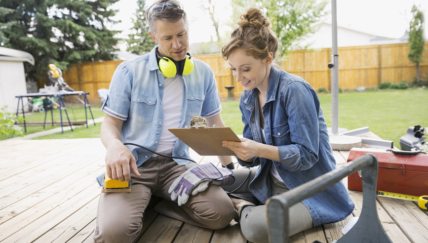 Couple building deck