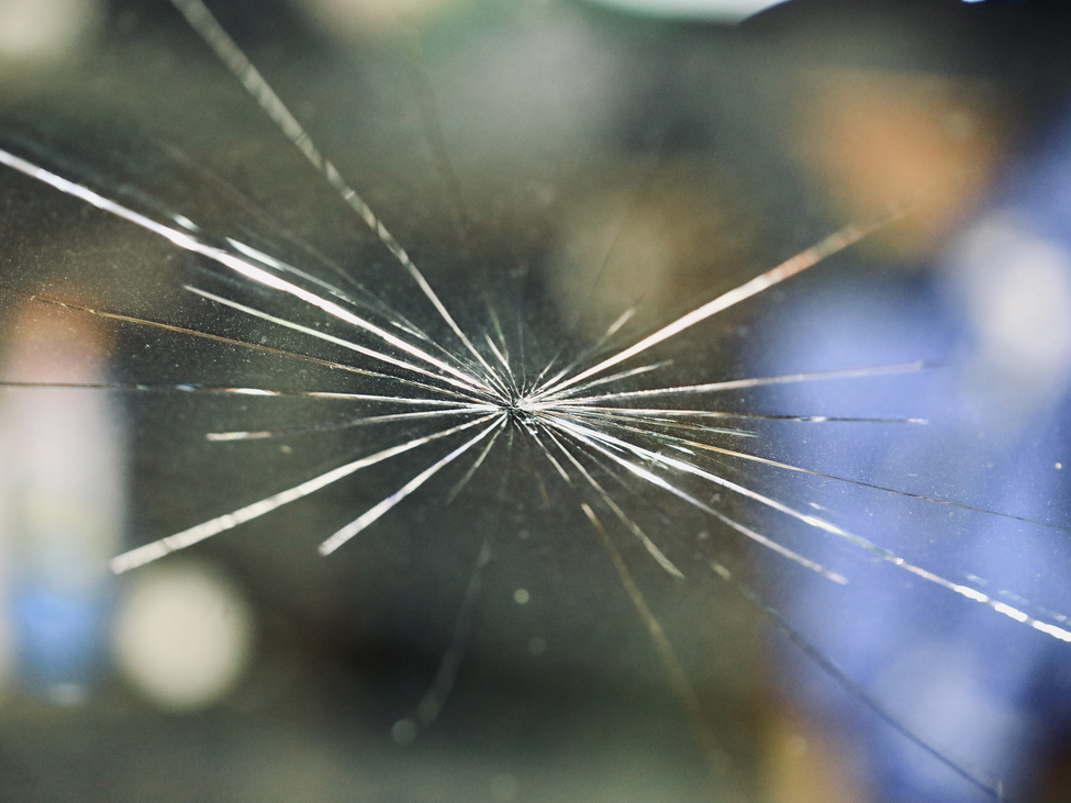 View through a broken windscreen.