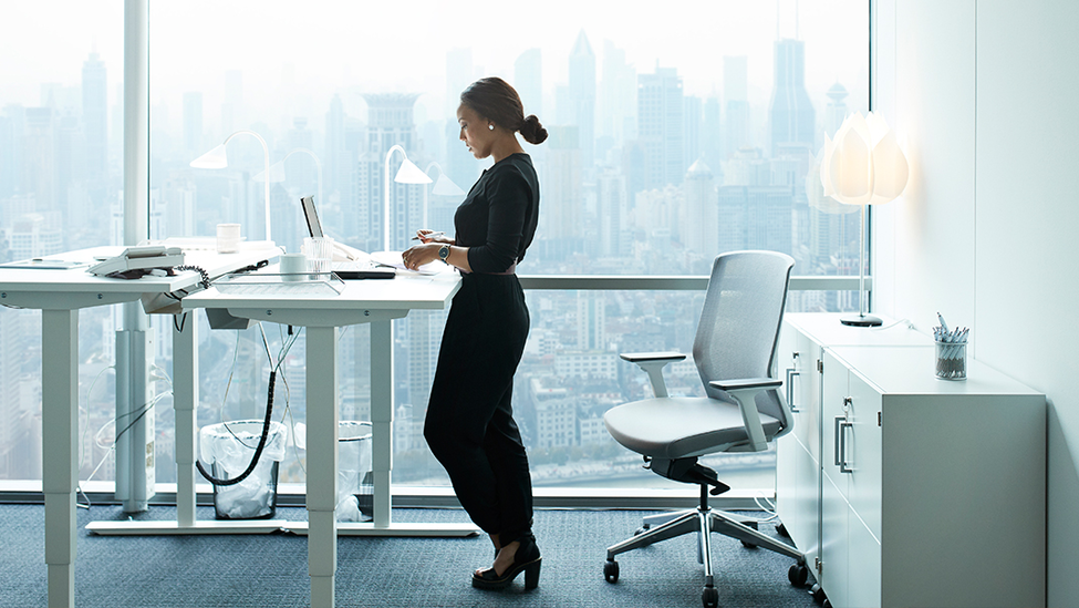 Woman at standing desk