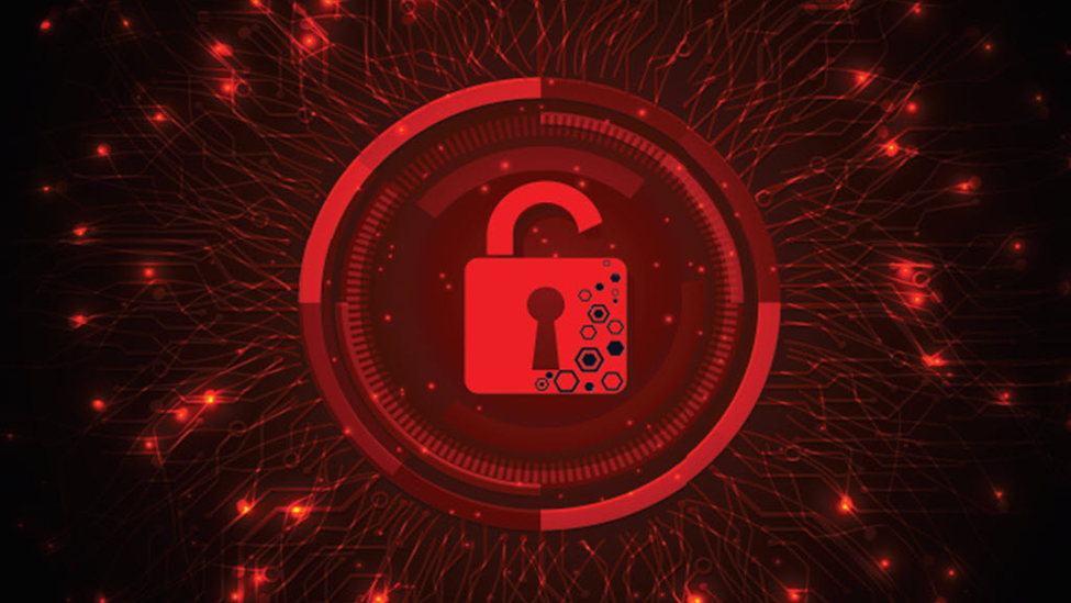 Illustration cyber security practices in place with a red padlock.