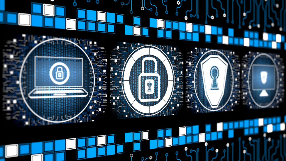 Digital security concept screen with binary data code