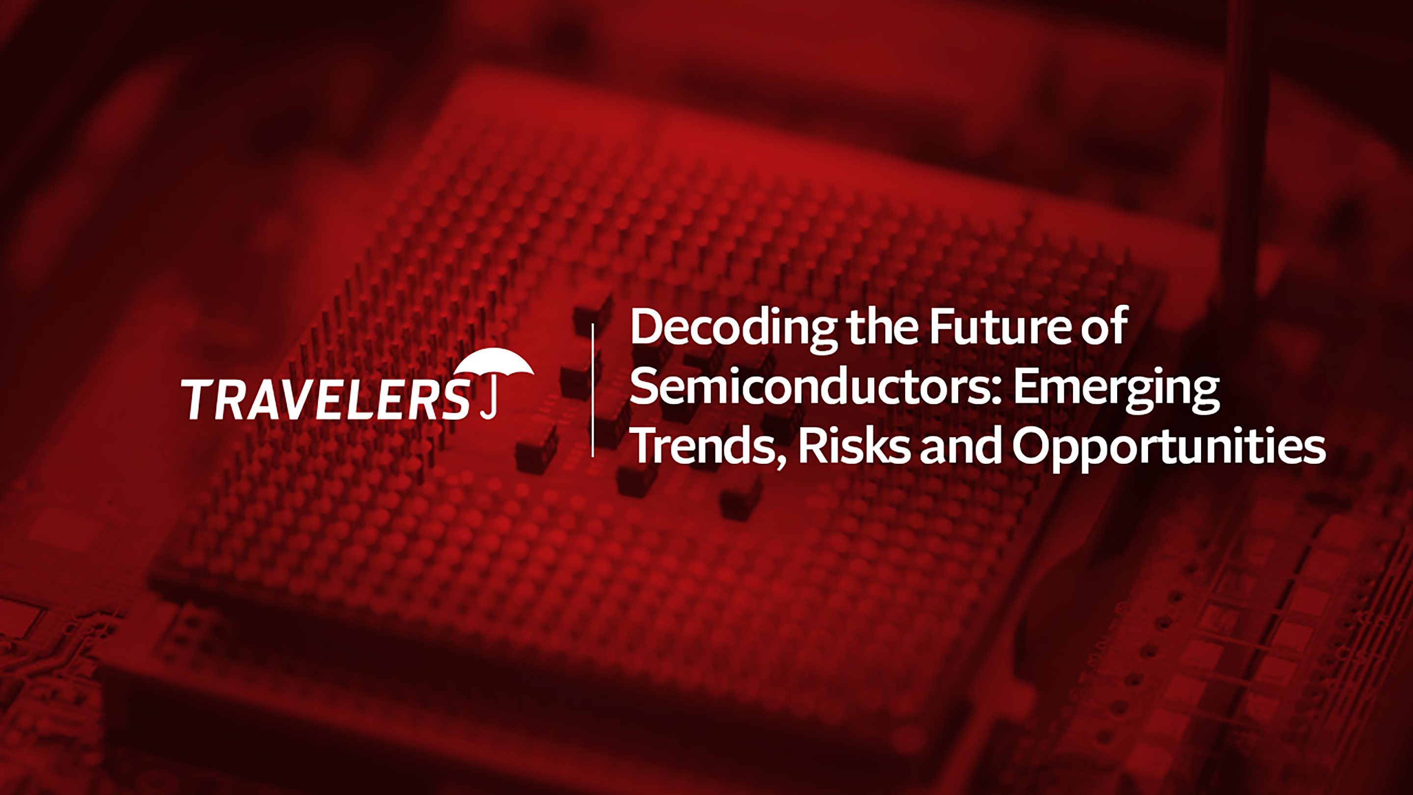 Red webinar background with the words "Decoding the Future of Semiconductors: Emerging Trends, Risks, and Opportunities" on it.