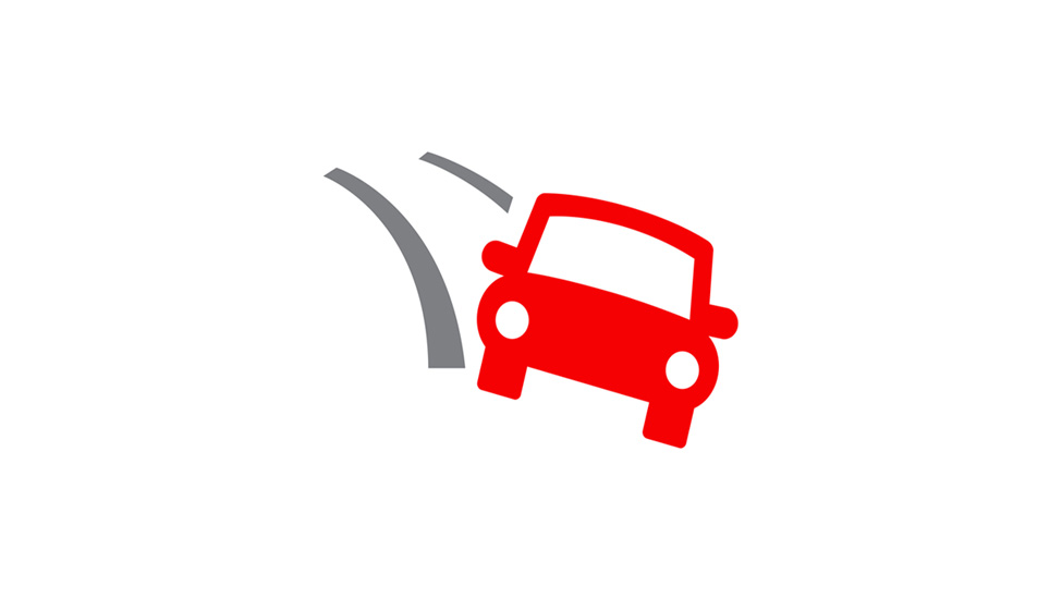 red and grey icon illustrated icon of a car swerving on a road