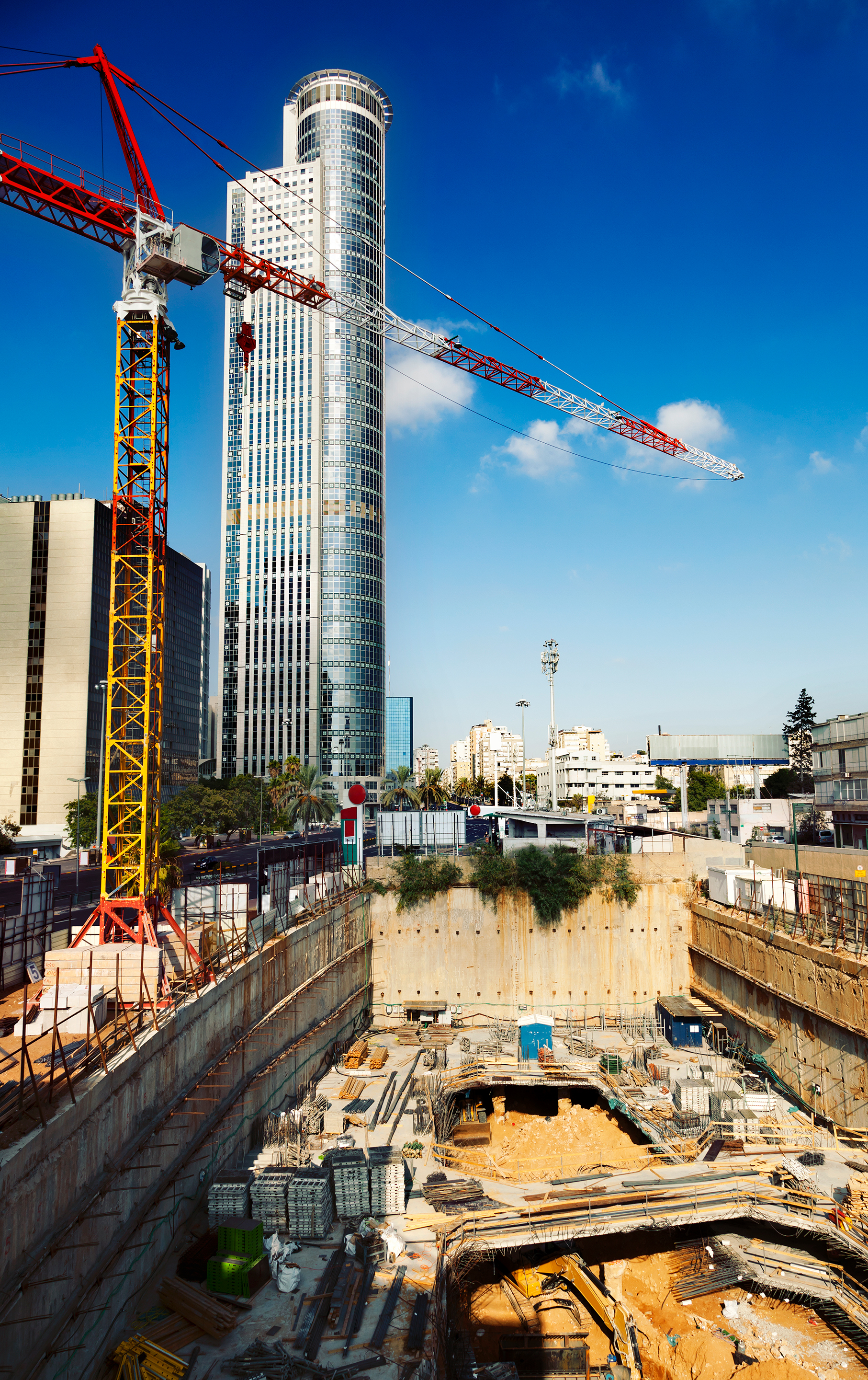 Foundation excavation in center of city.