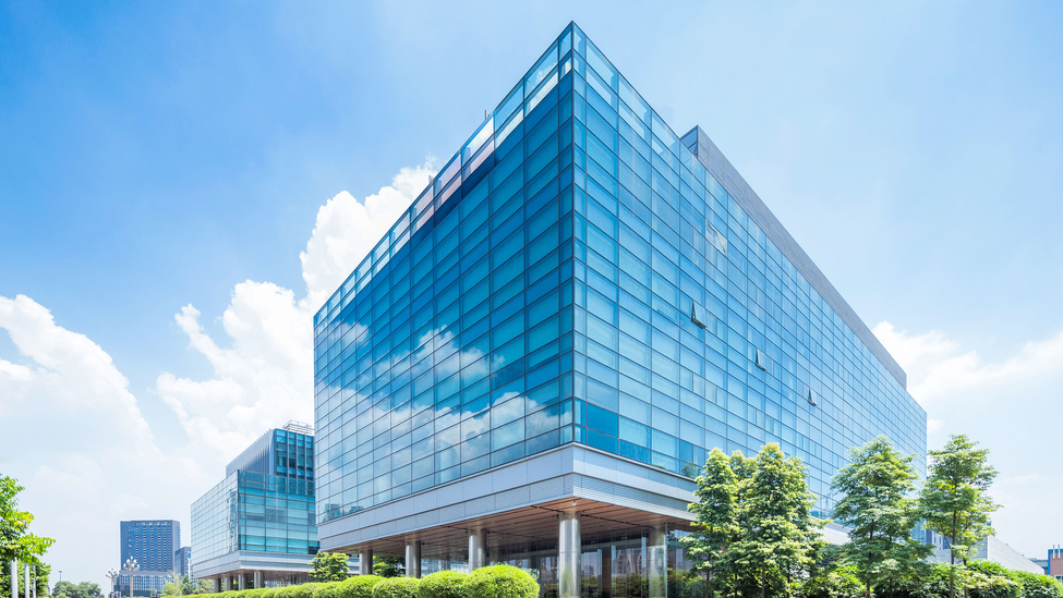 A row of office buildings in an office park