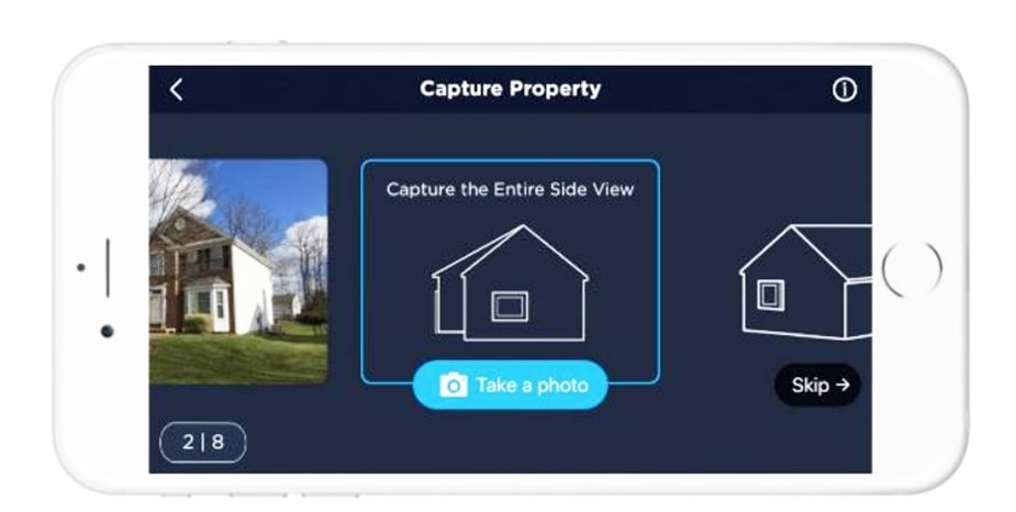 Screenshot from the Exterior Inspection App showing a guide for capturing the side view of a home.