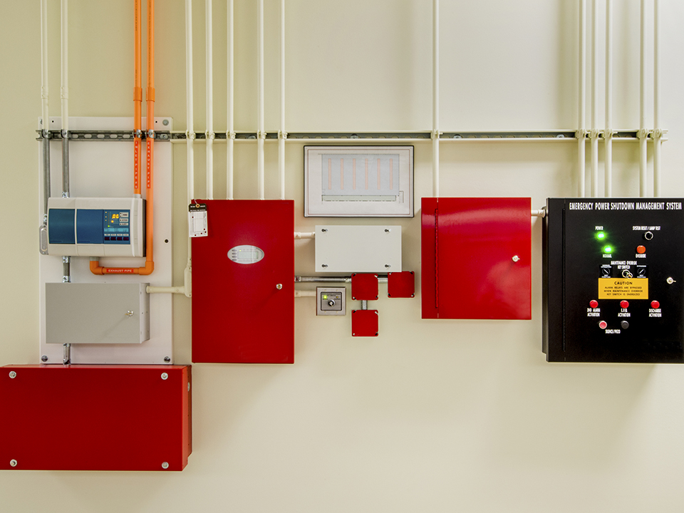 A fire detection system on a wall
