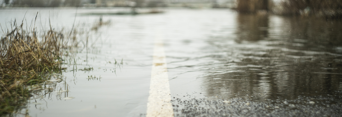 Standing water on a road.