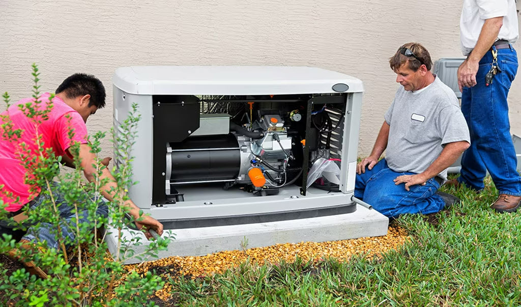 Contractor installing home generator.