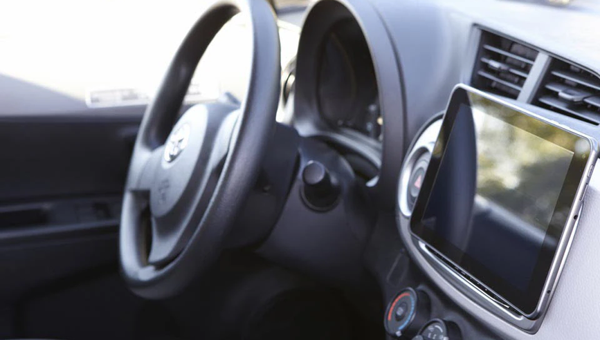 GPS in the front seat of a car.