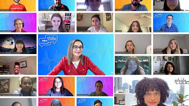 Collage of future women technologists attending a virtual conference.