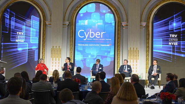 A crowd of consultants and policymakers listen to panel of experts.