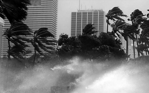 Heavy wind and rain during a hurricane