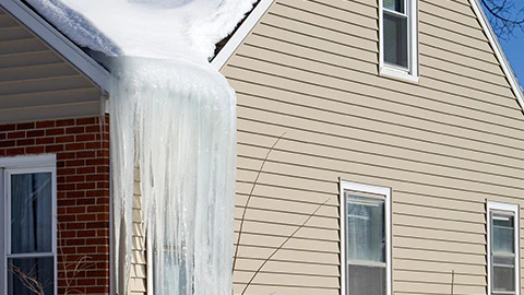 Ice dam on a roof.