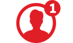 A circle with red border, number 1 on the edge, and a red shaded person inside.