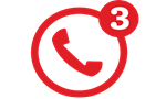 A circle with red border, number 3 on the edge, and a red phone inside.