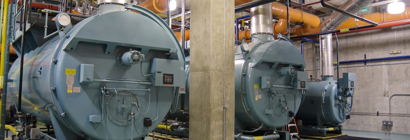 Boiler room showing boilers and pressure vessels.