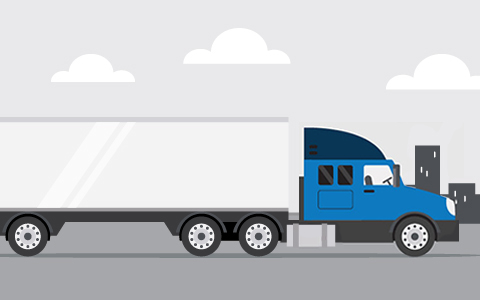 infographic of a blue semi-truck driving down a road