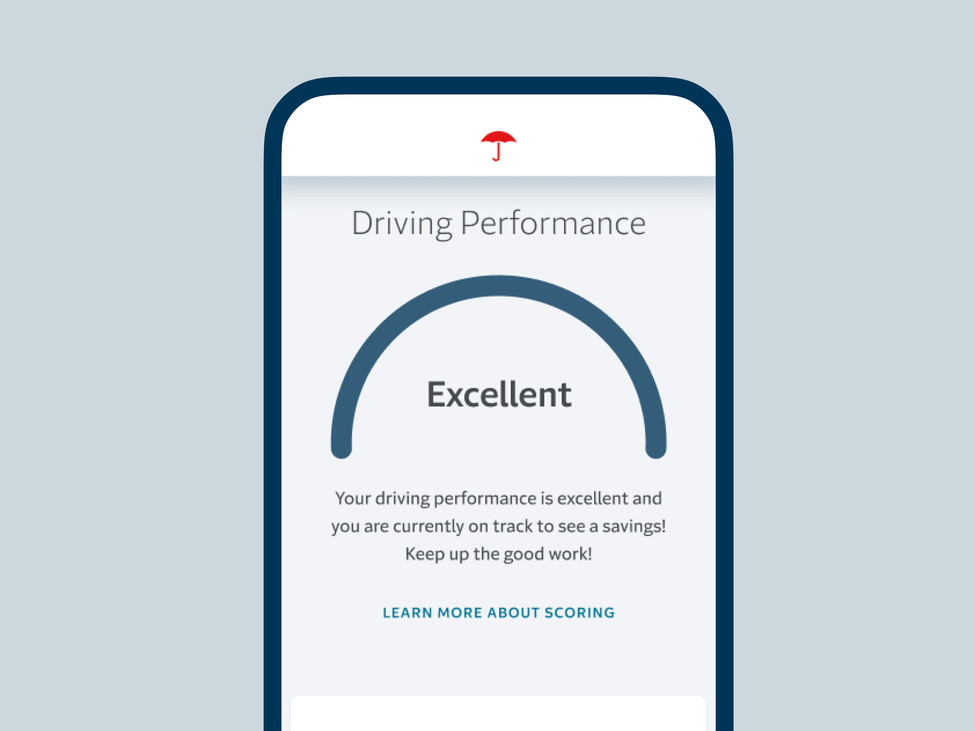 Illustration depicting the Intellidrive mobile app rating a customer's driving performance.