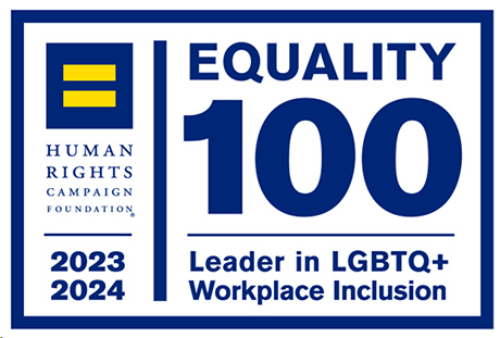 graphic for equality 100, leader in LGBTQ+ workplace inclusion 