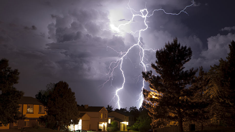 Lightning strike across the sky