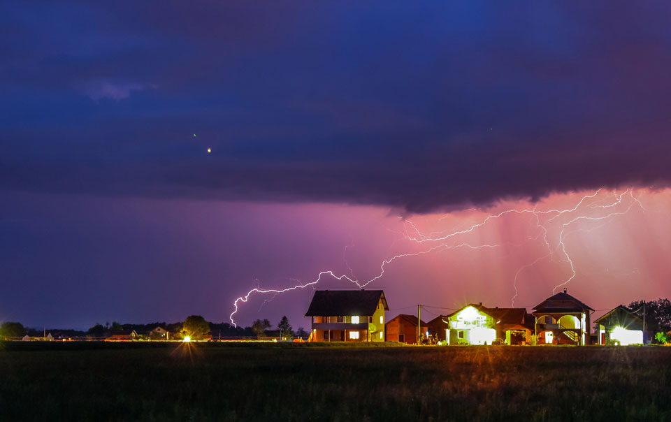 Lightning strikes homes.